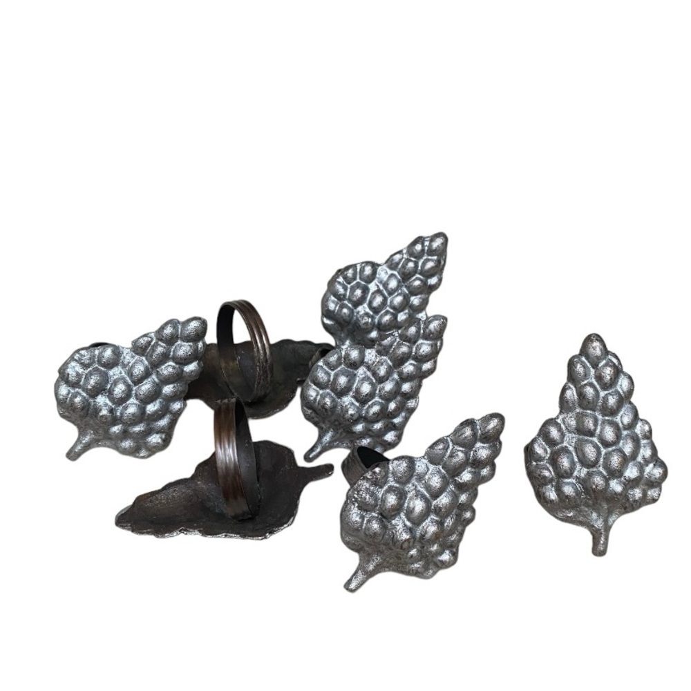 Lot of 7  Silver Tone Wine Grapes Pewter Napkin Rings Holders